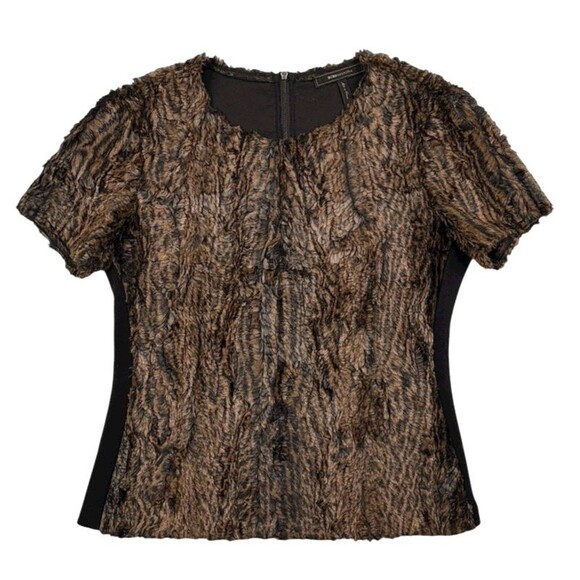 BCBG Max Azria Tulum Faux Fur Zip Back Top Camel Brown Y2K Mob Wife Holiday M - Picture 1 of 16
